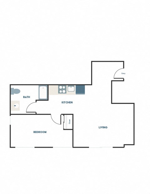 Floor plan for 1 bed, 1 bath, 603 sqft